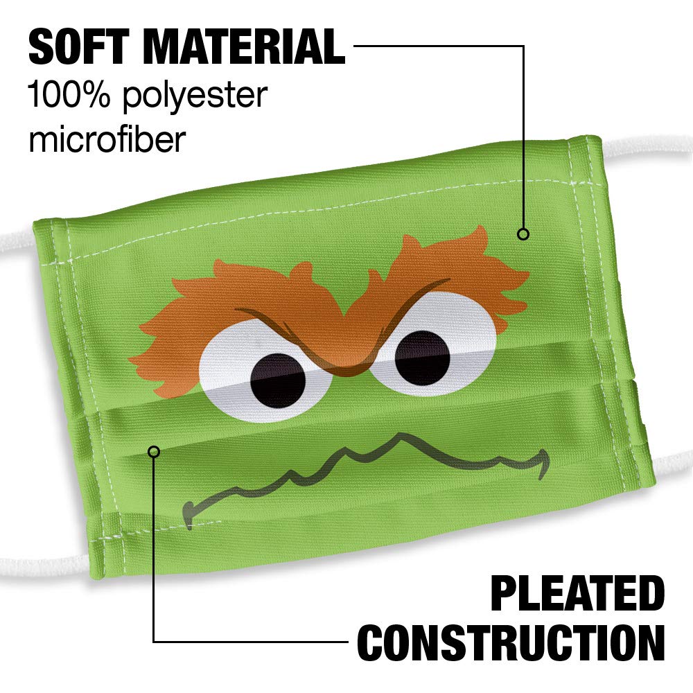 Sesame Street Oscar The Grouch Kids Reusable Face Mask with Adjustable Nose Wire - 1-Ply Washable Cloth Mask for School, Travel & Daily Protection