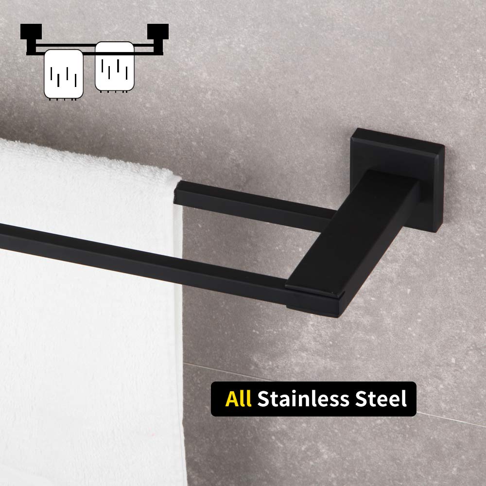 GERZWY 30-Inch Double Bathroom Towel Bar - Stainless Steel Wall Mounted Towel Rack - Modern Matte Black Finish - Perfect for Bathroom, Spa, or Laundry Room Organization