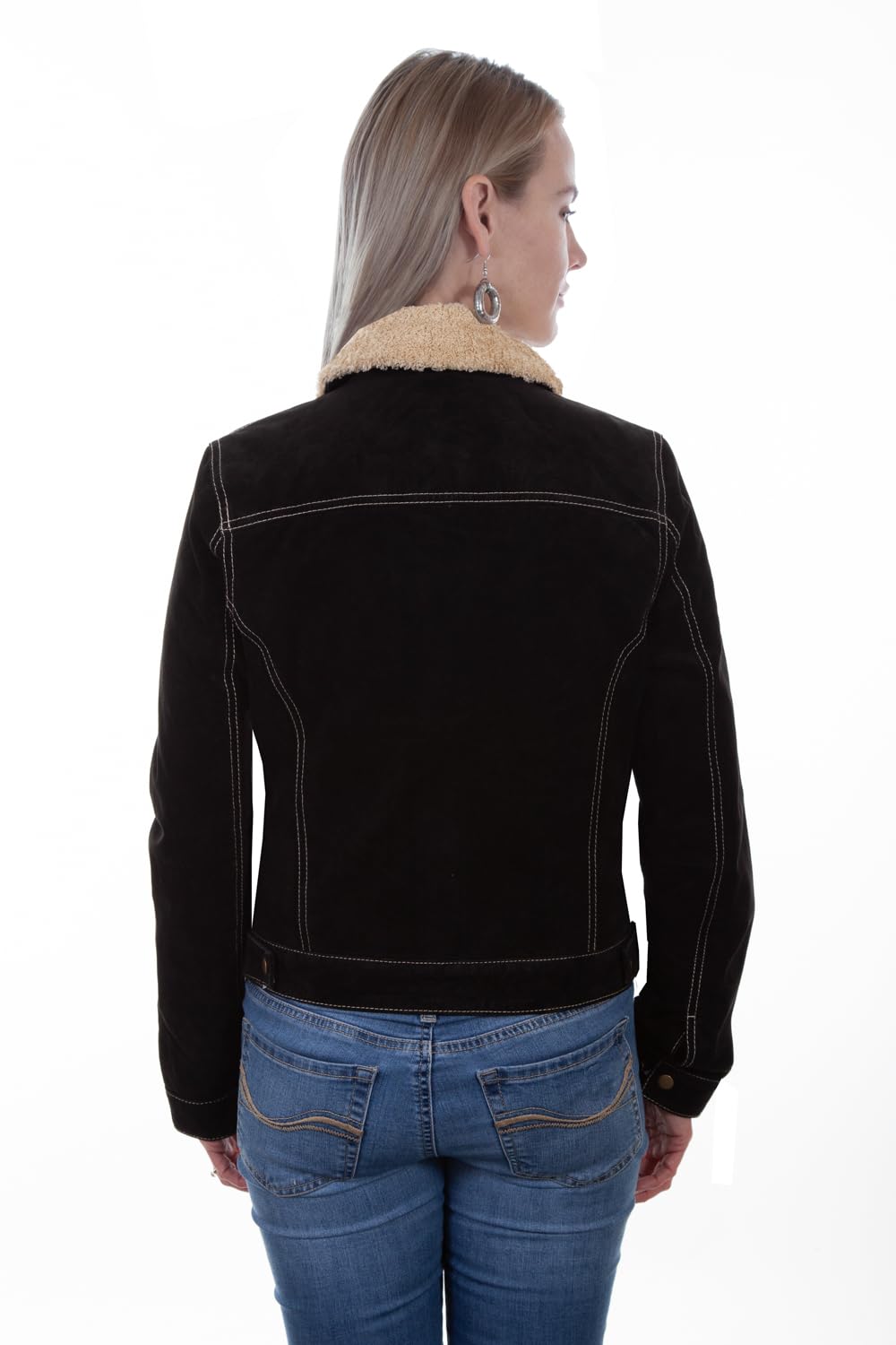 Stylish Scully Black Boar Suede Women's Denim Jacket | Vintage Inspired Biker Jacket for Casual Outfits & Fall Fashion