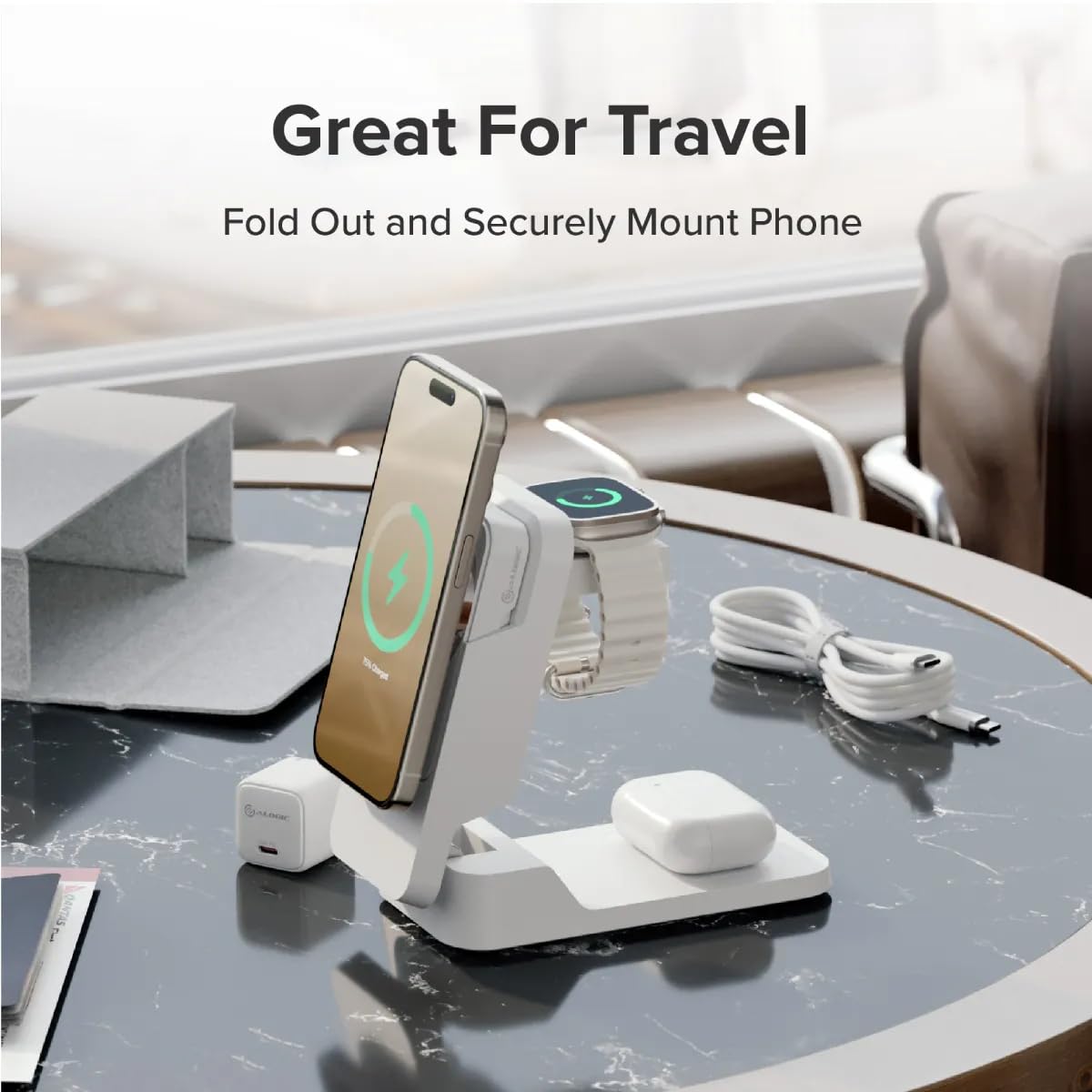 Alogic Matrix Ultimate 3-in-1 Wireless Charger with 5000mAh MagSafe Power Bank | Fast Charging Station for iPhone 14/13/12 | Portable Wireless Charger for Home, Office & Travel