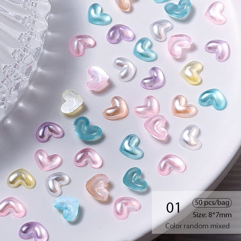 50Pcs Resin Heart 3D Nail Art Decorations - Random Mixed Colors for DIY Manicure, Acrylic Nails & Gel Polish Designs - Perfect for Valentine's Day, Bridal, Party & Special Occasion Nail Art