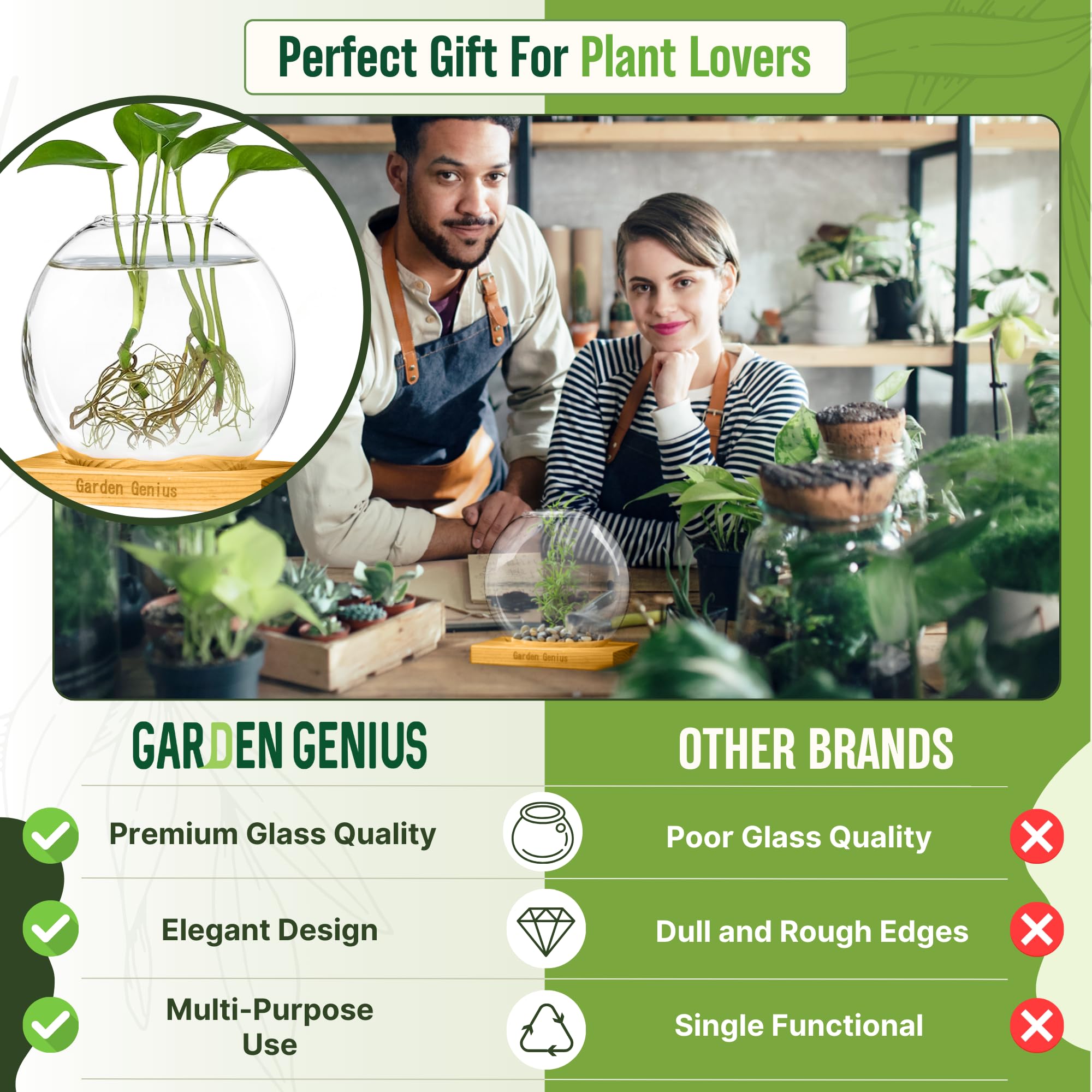 Propagation Station Plant Terrarium with Wooden Base – Single Glass Vase for Hydroponic Plants & Flowers | Perfect for Home, Office, Desk & Shelf Decor | Ideal for Plant Lovers, Succulents, Herbs & Indoor Gardening | Great Gift for Housewarming & Birthday