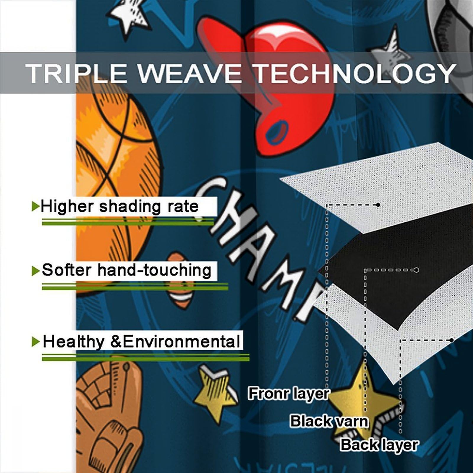 Boys Sports Curtains for Kids Bedroom - Basketball Soccer Baseball Window Treatments for Teen Girls, Living Room & Playroom (84x84 Inches) - Perfect for Sports-Themed Decor, Game Rooms & Teen Bedrooms