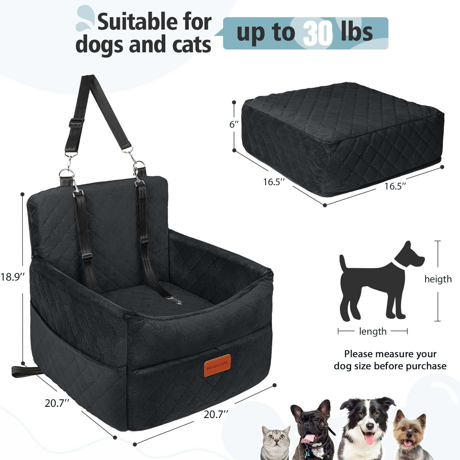 **Memory Foam Dog Booster Car Seat for Small & Medium Dogs Under 35lbs - Washable Pet Car Bed with Storage Pockets & 2 Safety Belts - Perfect for Travel, Road Trips & Daily Commutes**