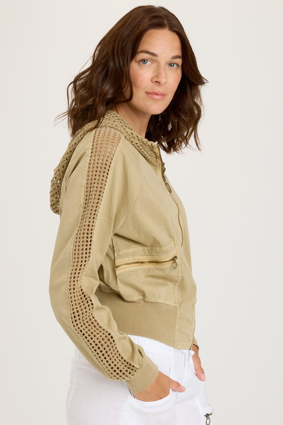 Gillian Bomber Jacket - Linwood Sands Pigment Coated Waterproof Windbreaker for Men & Women | Outdoor Hiking, Travel, and Casual Wear