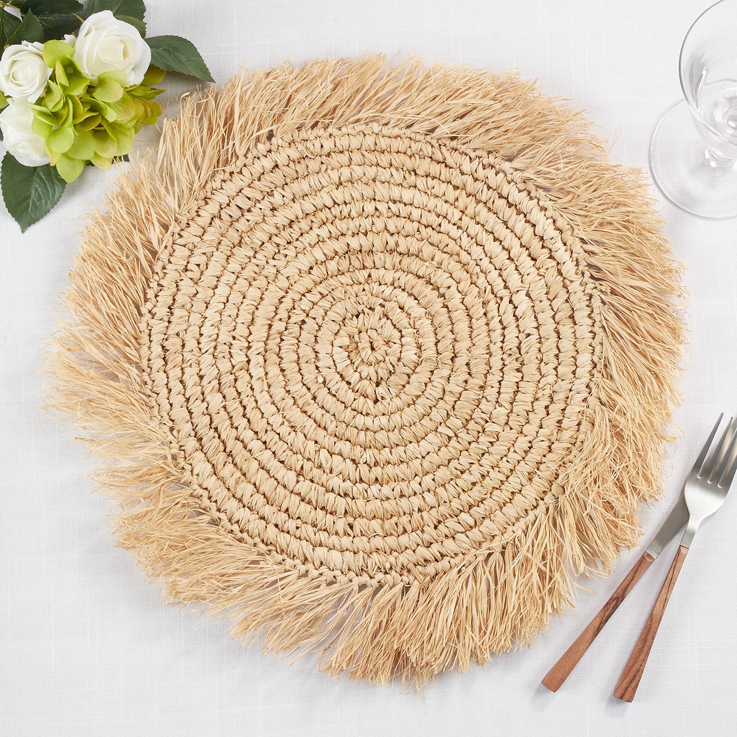 Eco-Friendly Raffia Placemats Set of 4 - Natural Woven Table Mats for Dining, Kitchen, and Outdoor Use - Perfect for Parties, Picnics, and Everyday Meals