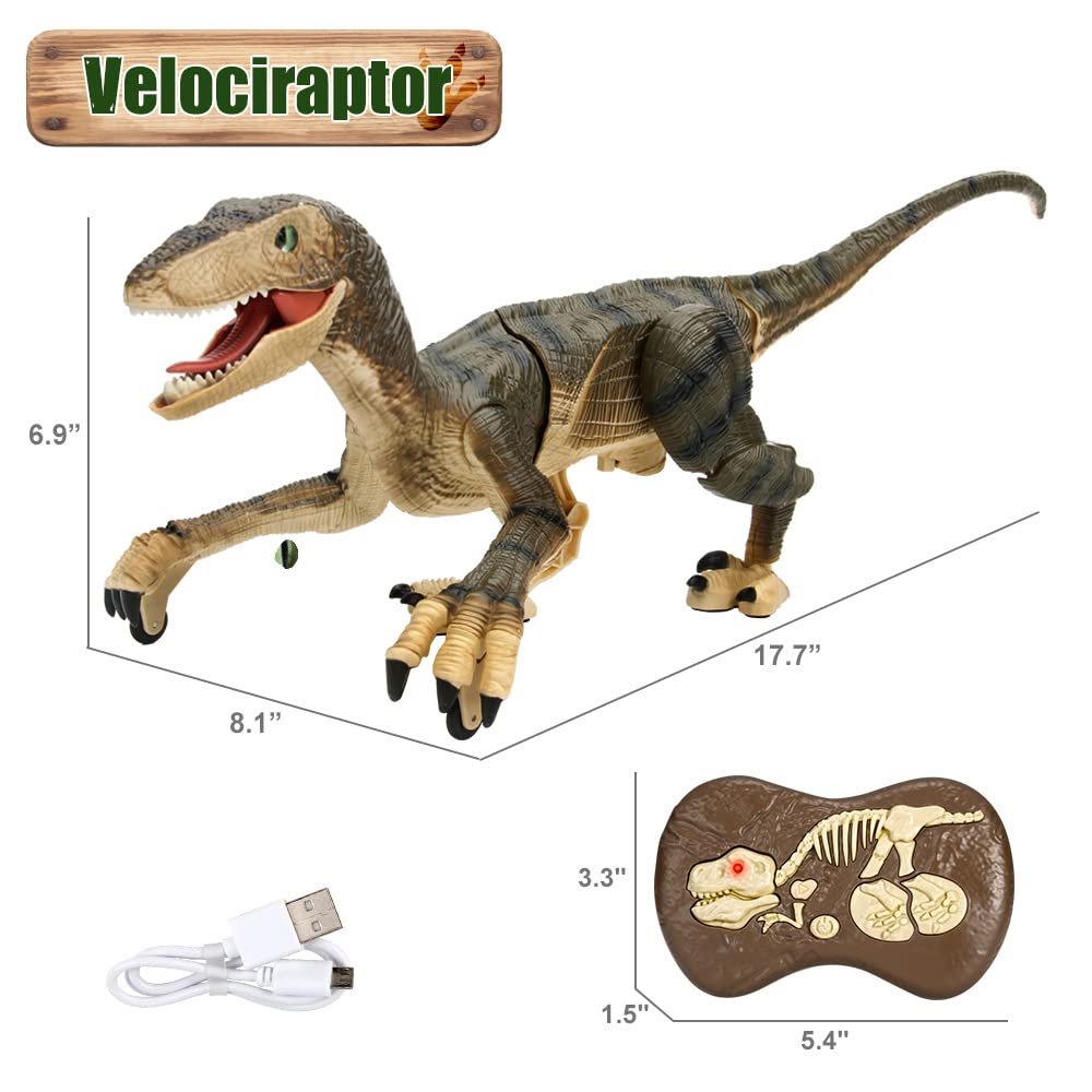 Mini Tudou Remote Control Dinosaur Toy - 2.4Ghz LED Velociraptor Robot with Realistic Sounds & Walking Action, Electronic RC Dinosaur for Boys Kids Ages 5-9 | Perfect for Birthday Gifts, STEM Learning & Indoor/Outdoor Playtime