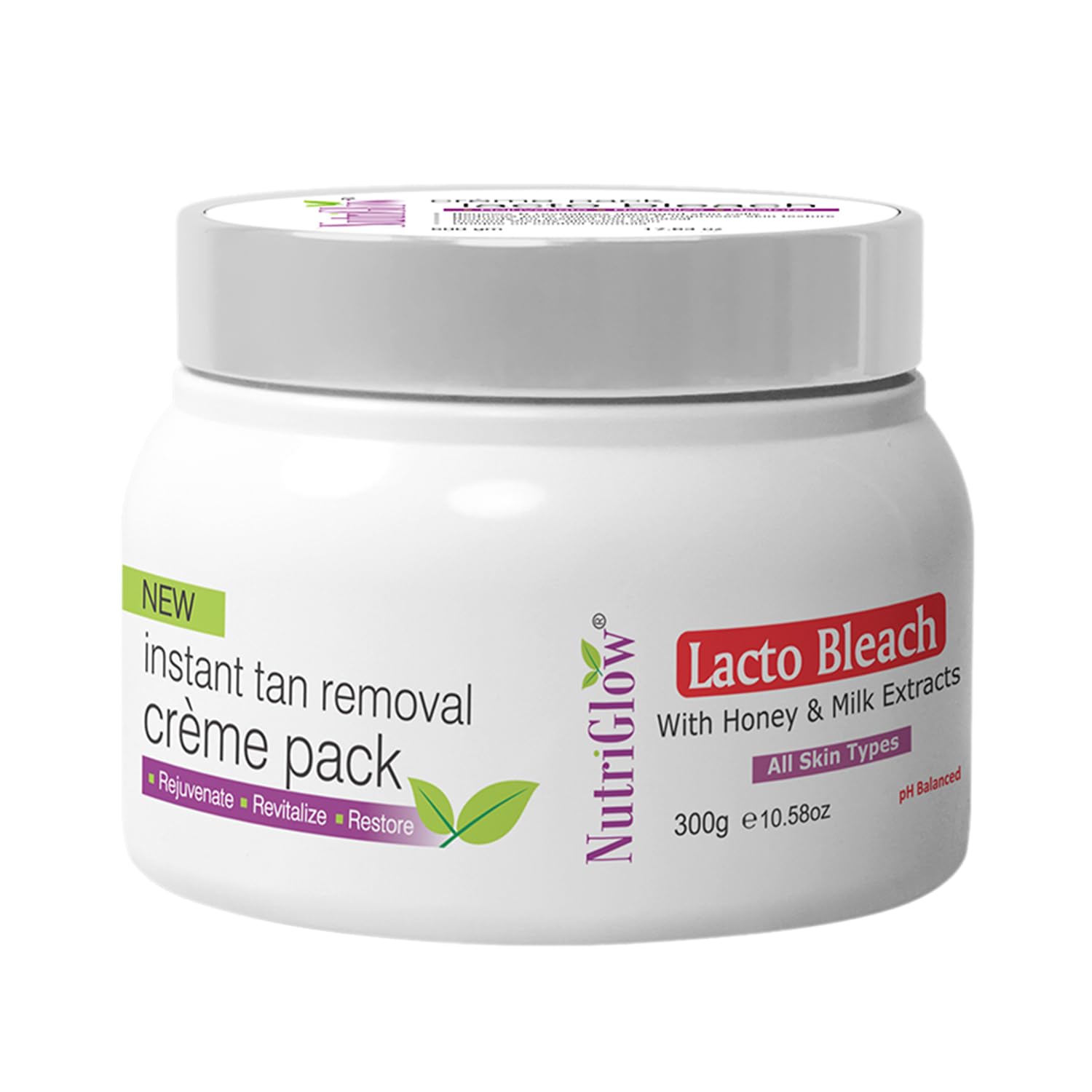 NutriGlow Lacto Bleach Cream with Honey & Milk Extracts for All Skin Types - 300g Skin Brightening Treatment for Face & Body | Perfect for Dark Spot Correction & Even Skin Tone