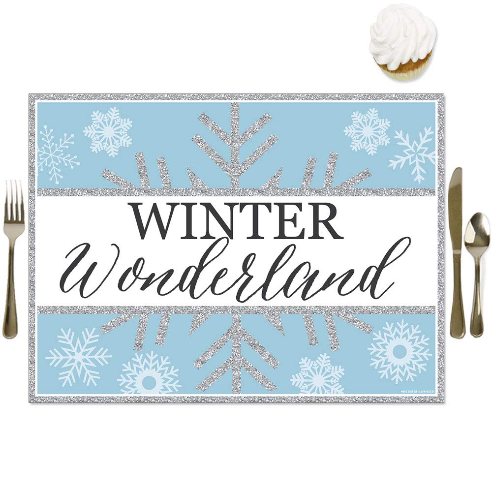Big Dot of Happiness Winter Wonderland Party Table Decorations - 16-Pack Snowflake Holiday & Winter Wedding Placemats for Christmas Celebrations, Seasonal Events & Festive Gatherings