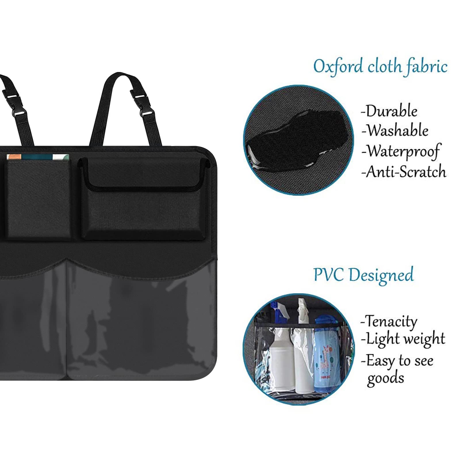 Car Trunk Organizer with 5 Large Storage Pockets - Backseat Hanging Organizer for SUV, Truck, Sedan - Space Saving Car Seat Organizer for Travel, Camping & Road Trips