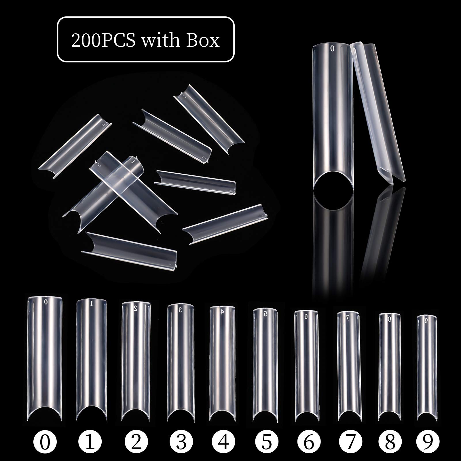 FANTESI 200 Pcs Extra Long Straight Square Nail Tips - Clear C Curve Full Cover Acrylic Fake Nails for Salon & DIY Nail Art | Perfect for French Manicure, Wedding, Party & Everyday Wear