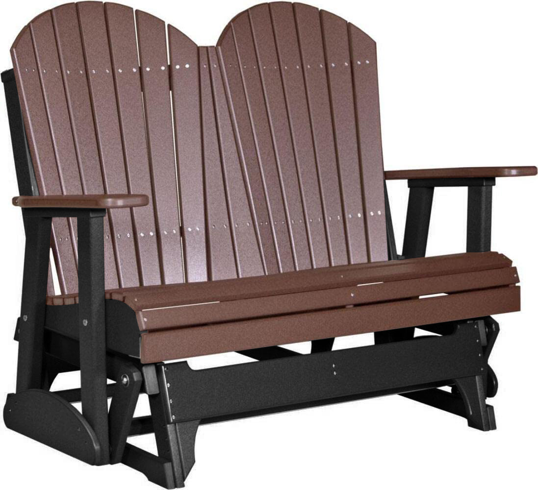 Premium LuxCraft Chestnut Brown 4 ft. Recycled Plastic Adirondack Outdoor Glider Chair - Perfect for Patio, Garden, Deck & Backyard Relaxation