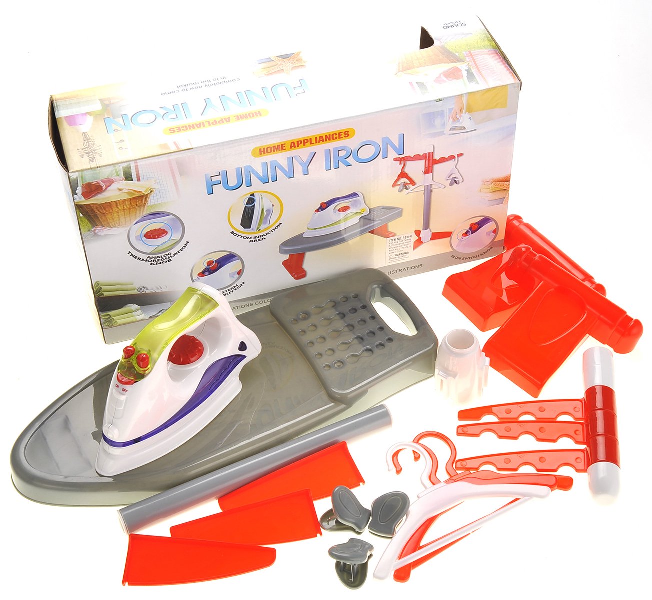 PowerTRC Pretend Laundry Play Set for Kids - Realistic Toy Ironing Board with Light & Sound, Dryer & Hangers - Educational Role Play Toy for Toddlers Ages 3-5 - Perfect for Imaginative Play & Early Learning Activities