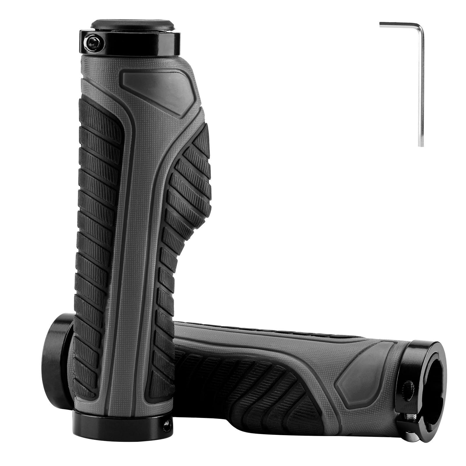 ROCKBROS Mountain Bike Handlebar Grips - Lock-On Double Aluminum Clamp MTB/BMX Grips (Black, Grey, Red, Green) - Ergonomic Non-Slip Design for Trail Riding, Commuting & Urban Cycling