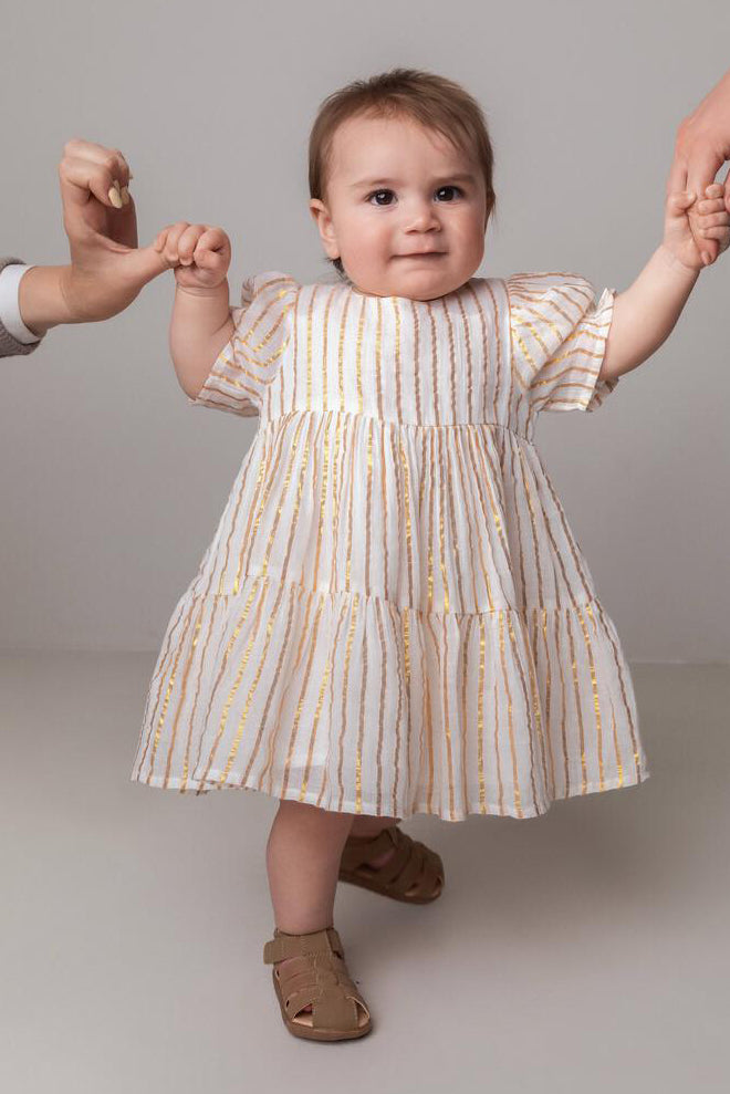 MarMar Copenhagen Damita Gold Stripes Girls Dress - Stylish & Comfortable Kids Outfit for Parties, School & Everyday Wear
