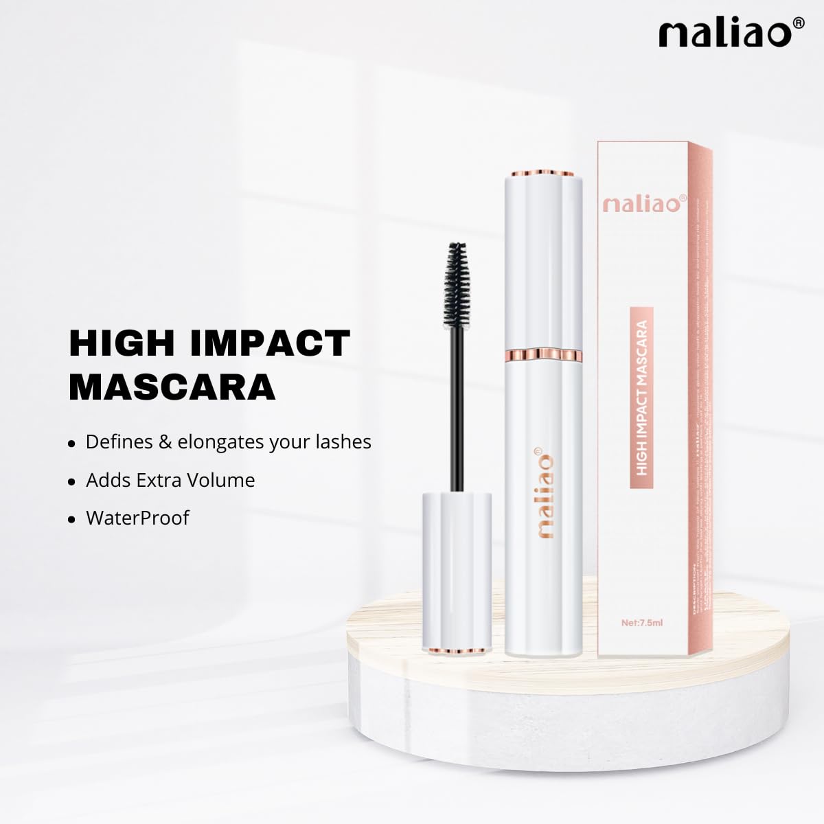 Maliao High Impact 24-Hour Waterproof Mascara - Volumizing & Lengthening for Dramatic Lashes | Perfect for Weddings, Swimming & All-Day Wear