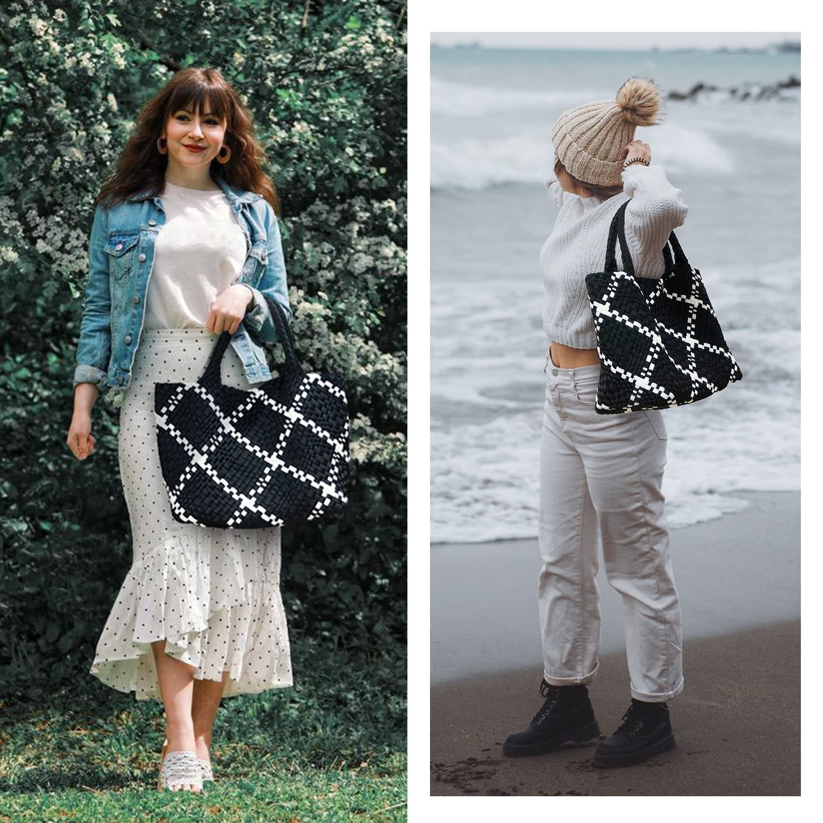 ORAD Women's Large Neoprene Tote Bag - Stylish Woven Handbag with Roomy Shoulder Strap for Beach, Gym, Travel & Work | Perfect for Yoga, Shopping & Daily Commute