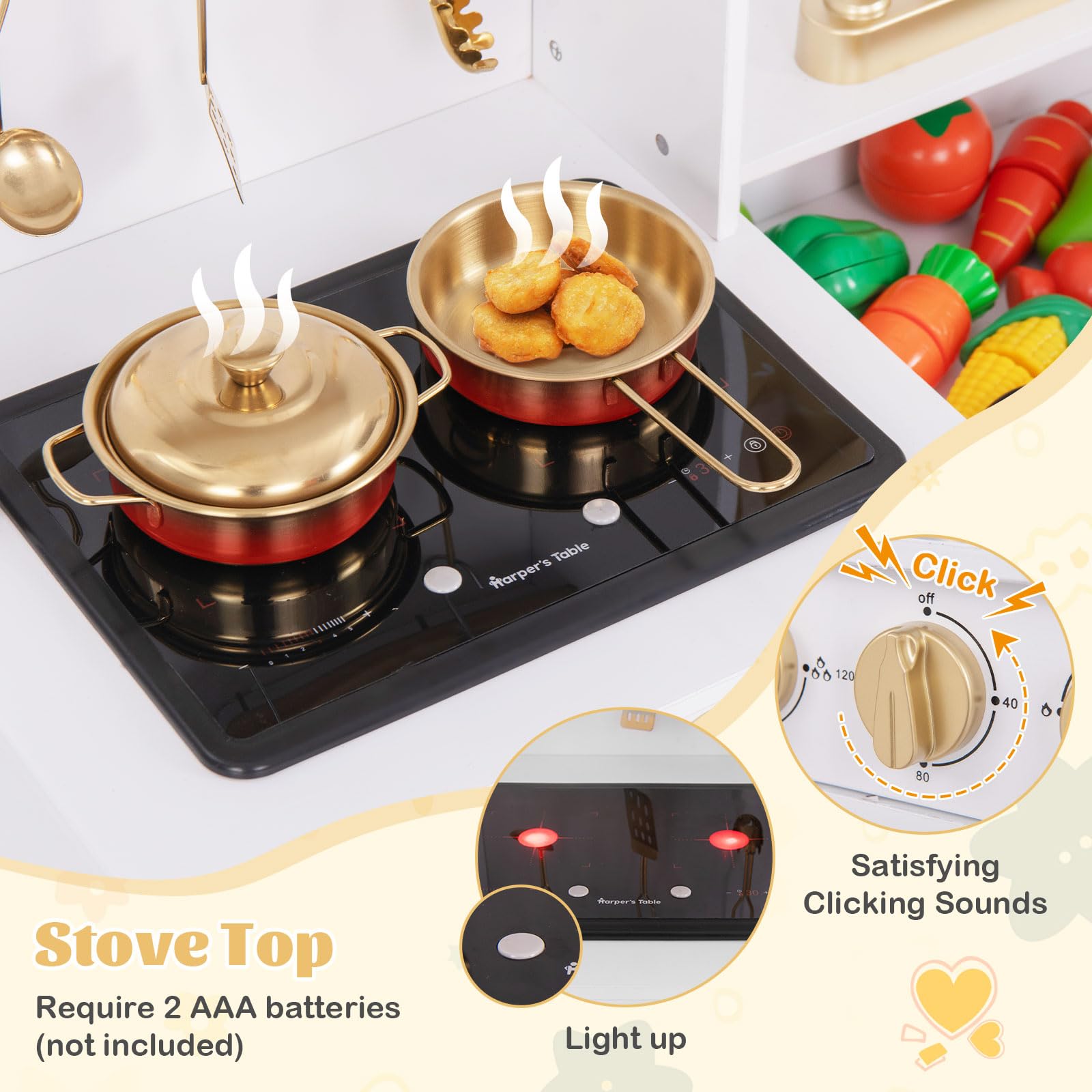 Honey Joy Wooden Kids Kitchen Playset with Coffee Maker & Stove - Pretend Play Toy for Toddlers, Perfect Gift for Boys & Girls - Indoor Fun