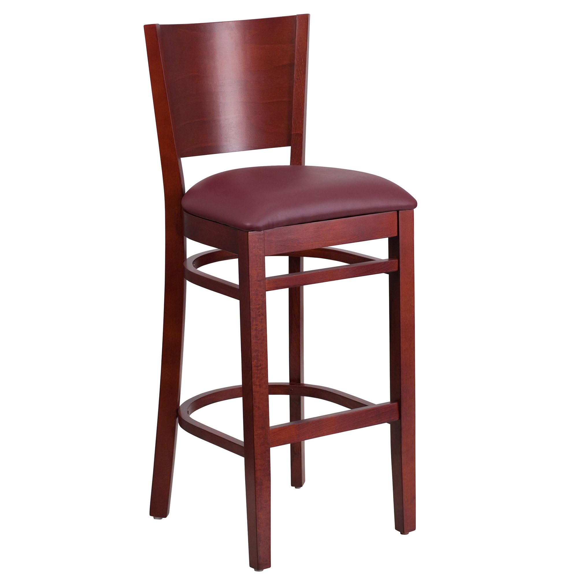 Flash Furniture Lacey Series Solid Back Mahogany Wood Barstool with Burgundy Vinyl Seat - 24