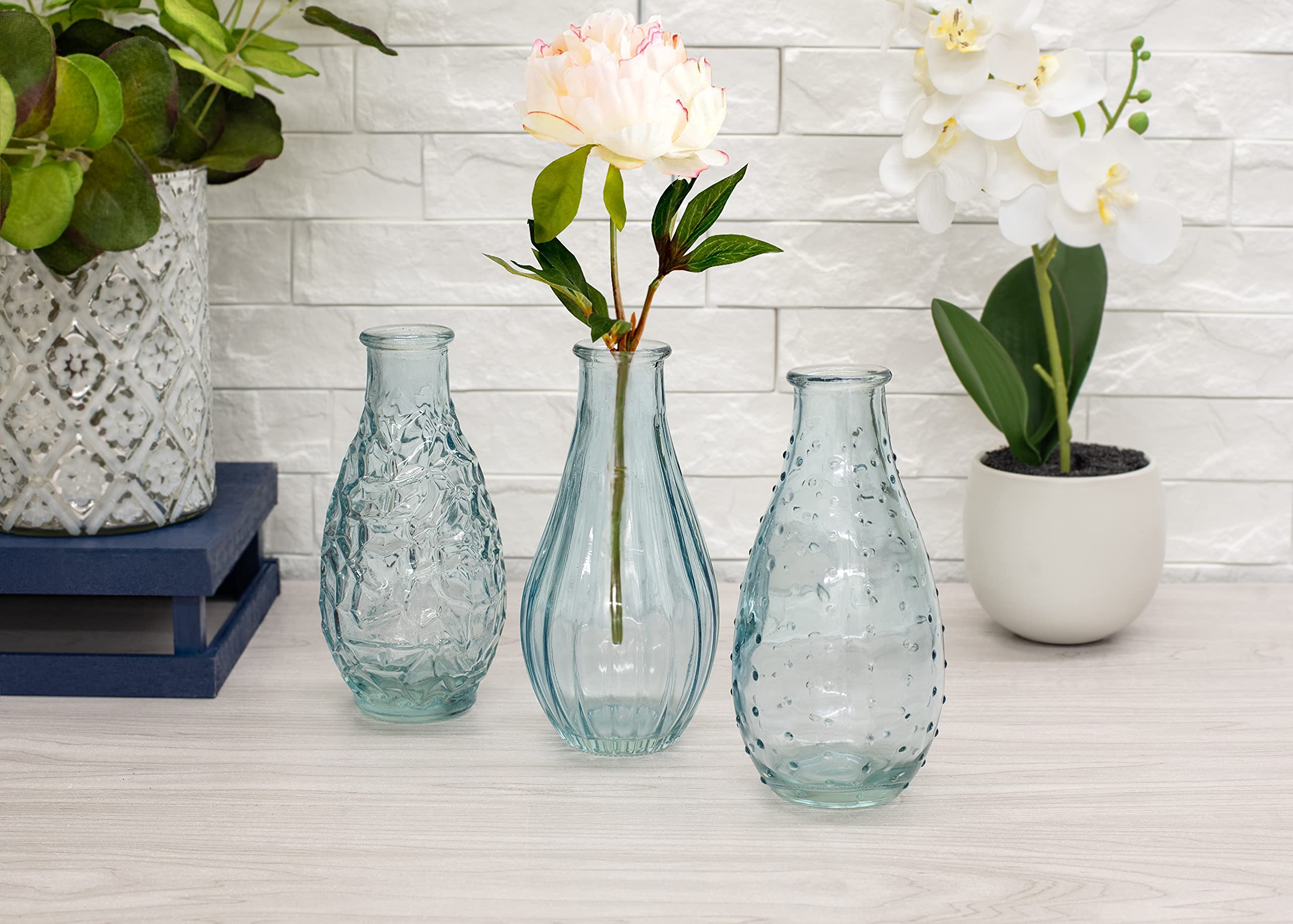 Turquoise Blue Textured Glass Tabletop Vase - 5.5