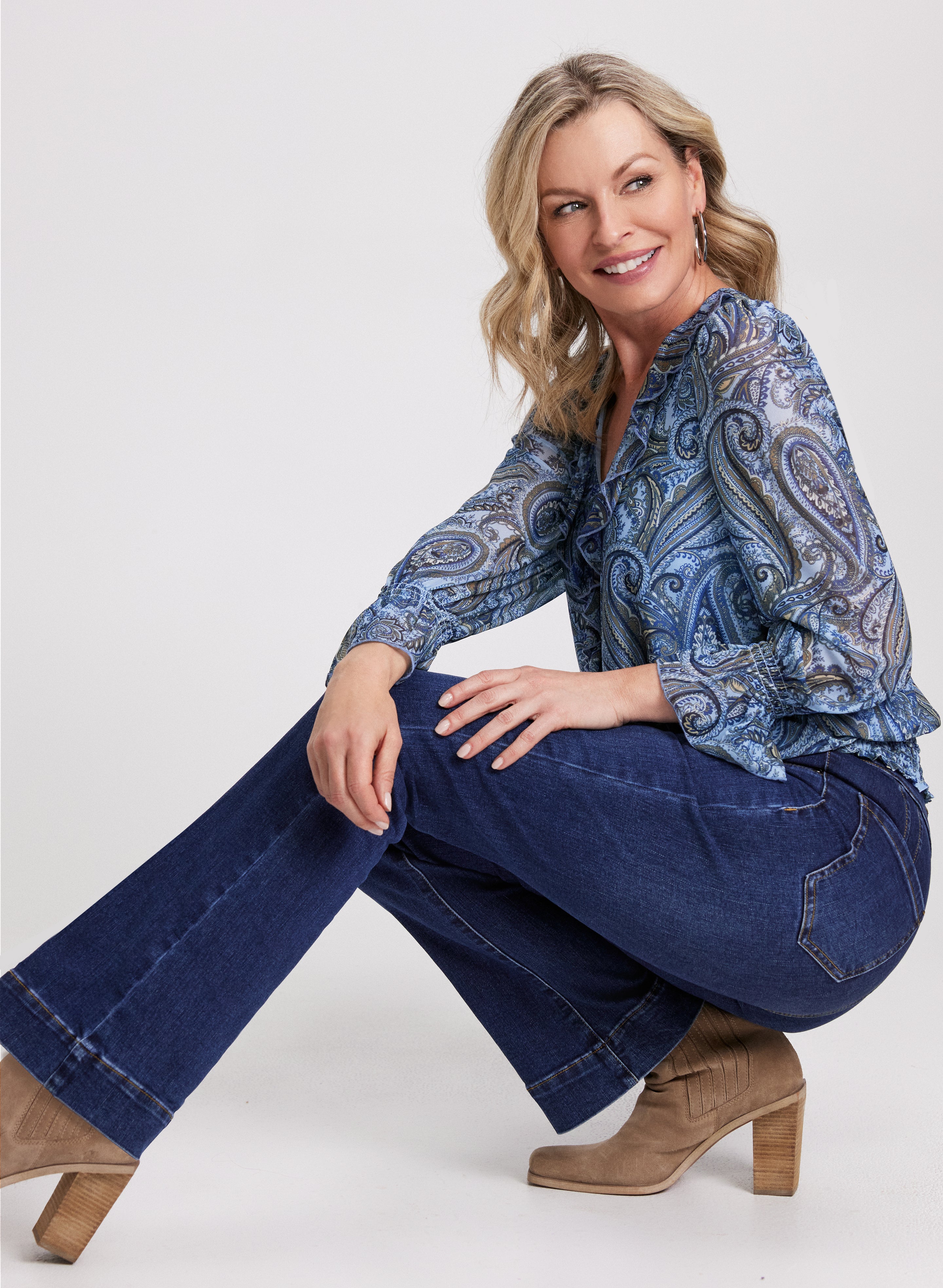 Flare Leg Pull On Jeans for Women - High Waisted Stretch Denim Pants - Comfortable & Stylish for Casual Wear, Office, and Night Out