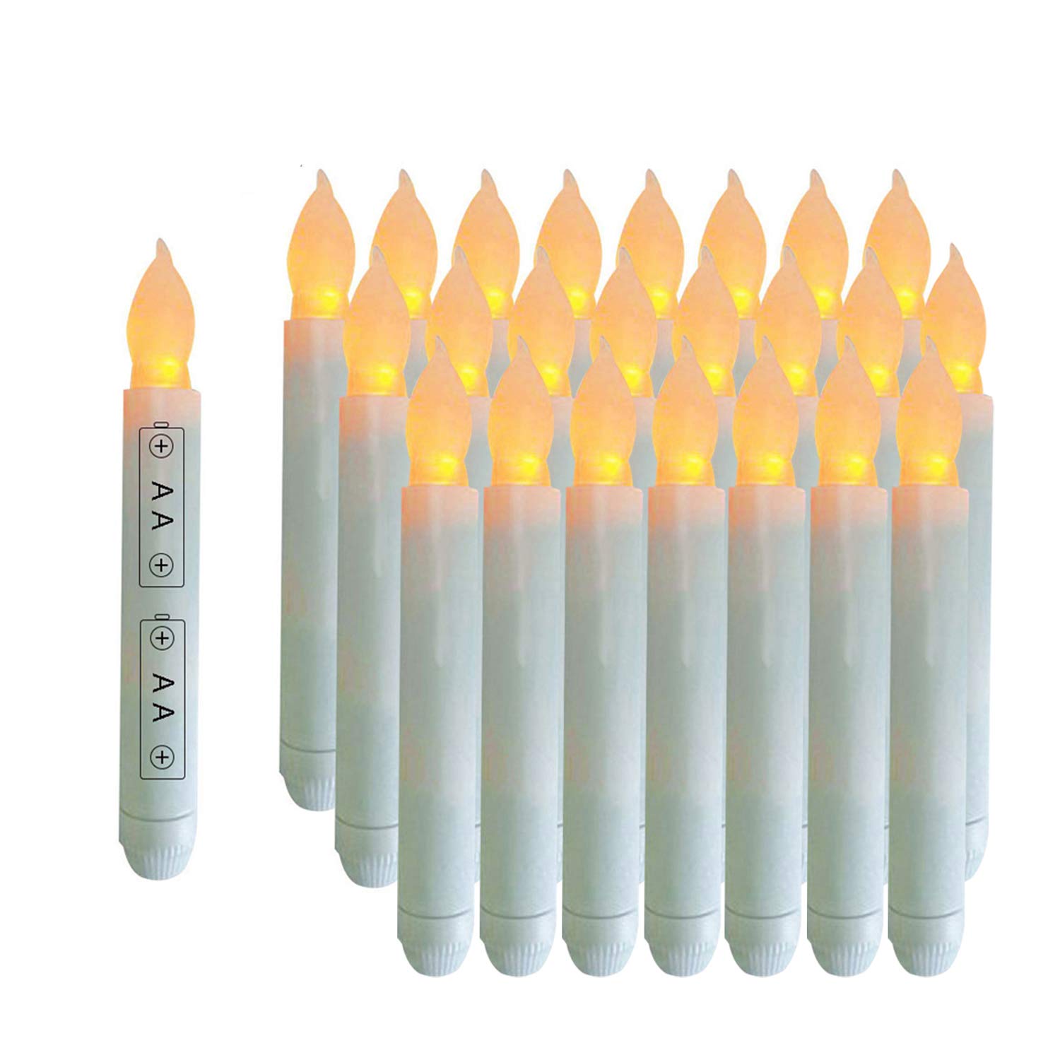 24 Yellow LED Flameless Taper Candles for Wedding Christmas Decor