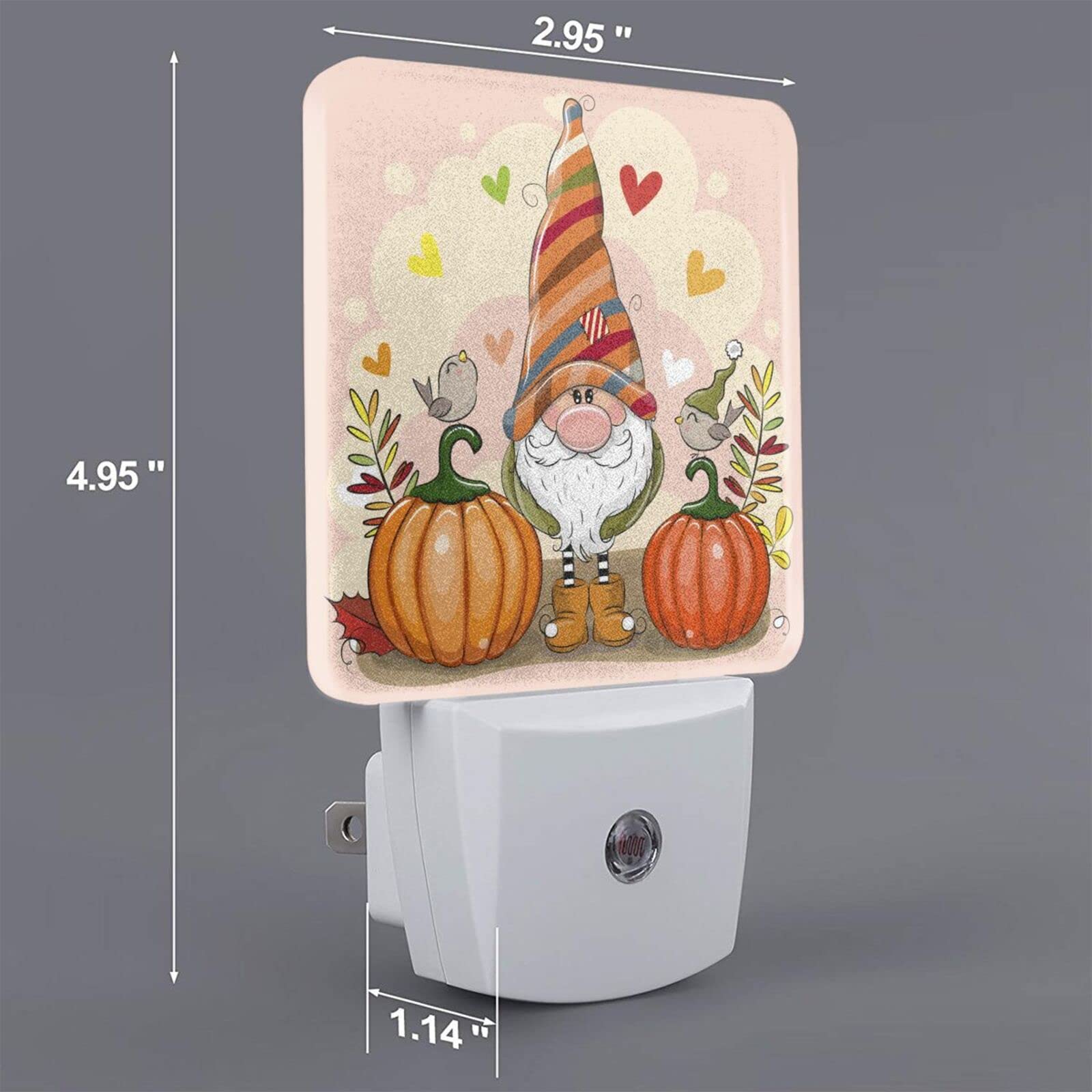 2-Piece Fall Cartoon Gnome Pumpkin LED Night Light with Auto Dusk-to-Dawn Sensor - Plug-in LED Home Decor Bedside Lamp for Kids & Adults - Perfect for Nursery, Bedroom, Halloween Decor, and Cozy Autumn Ambiance