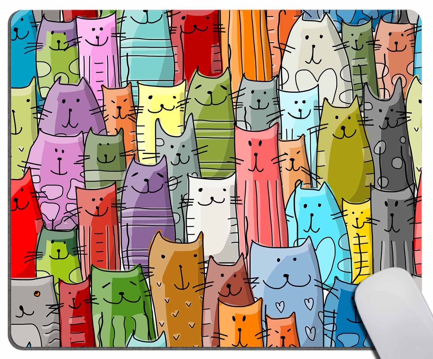Colorful Cartoon Cat Mouse Pad - Non-Slip Rubber Base, Smooth Surface for Computer & Laptop - Perfect for Gaming, Office Work & Home Use