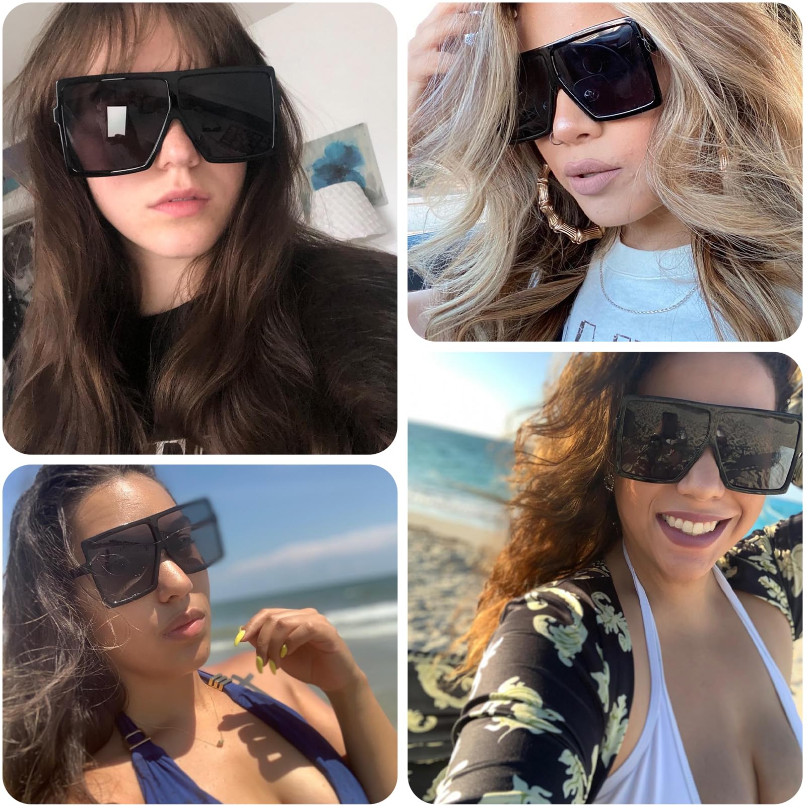 GRFISIA Square Oversized Sunglasses for Women & Men - UV Protection Flat Top Fashion Shades for Driving, Beach & Outdoor Activities