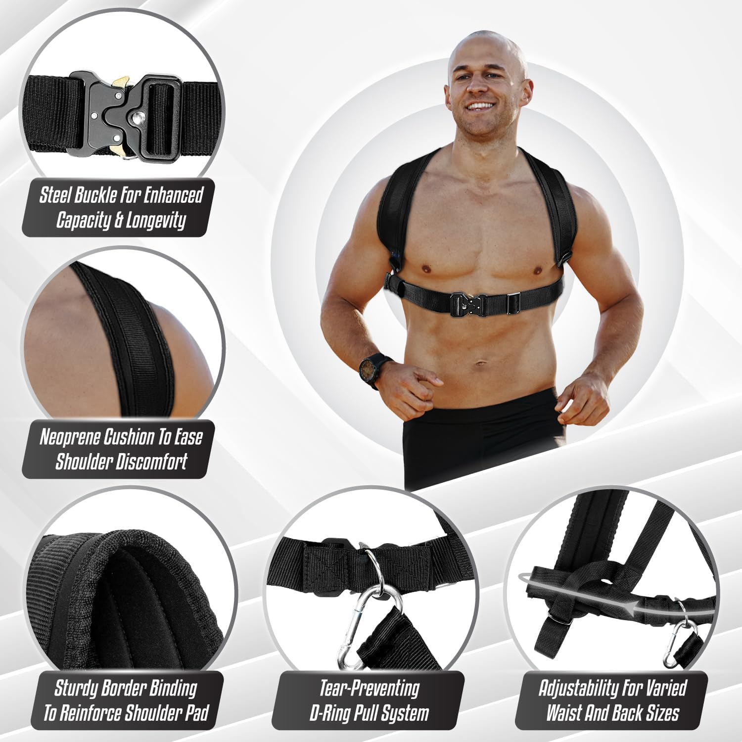 Yes4All Weighted Training Pull Sled with Vest & Steel Buckle - Compatible with 1-2 Inch Weight Plates - Heavy Duty Sled Workout Equipment for Athletic Training, Speed Drills & Strength Building - Perfect for Football, Track & CrossFit Training