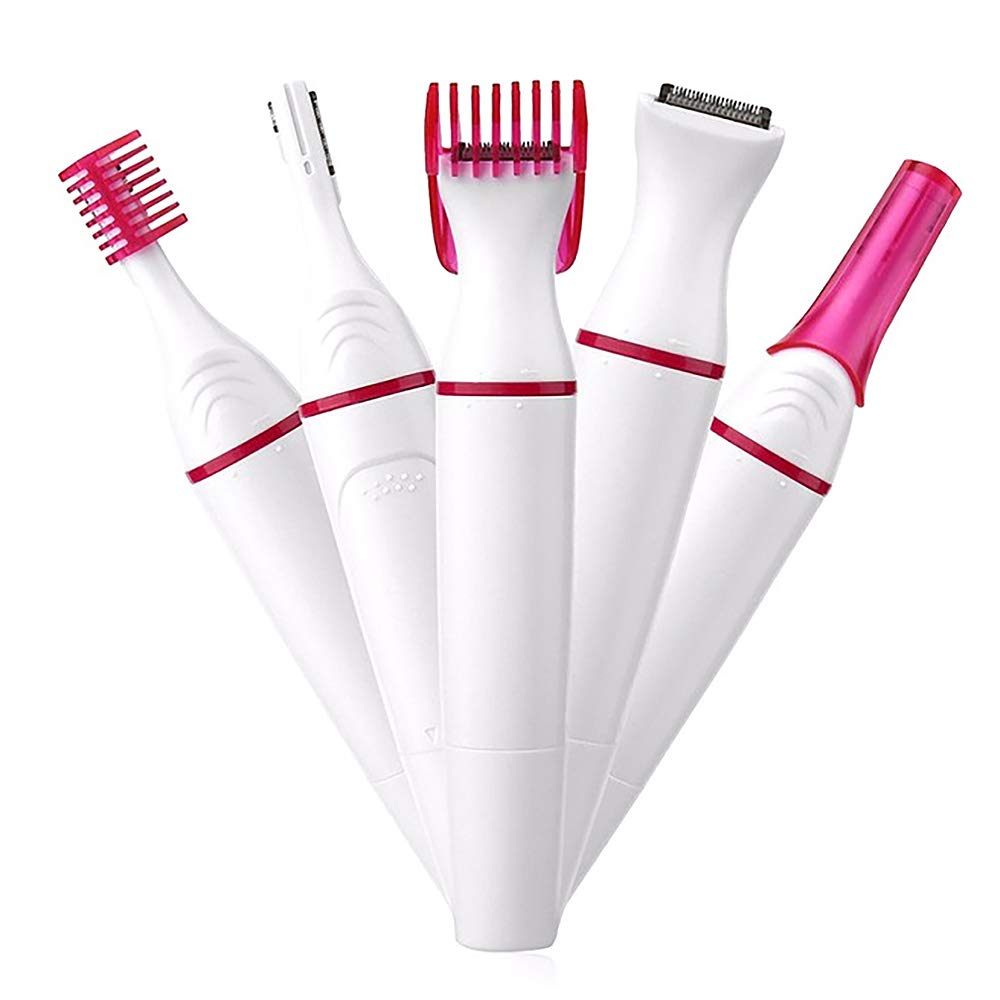 5 in 1 Electric Hair Removal for Women - Rechargeable Shaver & Trimmer for Eyebrows, Underarms, Bikini & Body - Smooth Skin at Home or Travel (Pink) | Perfect for Gifting, Self-Care & Salon-Like Results