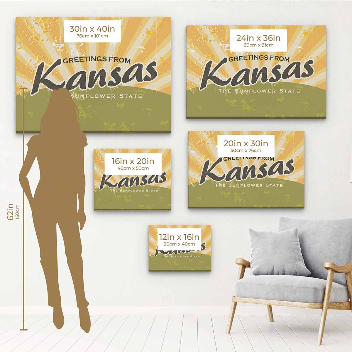 Yellow Kansas Wall Art Canvas Print - 22x22 Inches Modern Home Decor for Living Room, Bedroom & Office