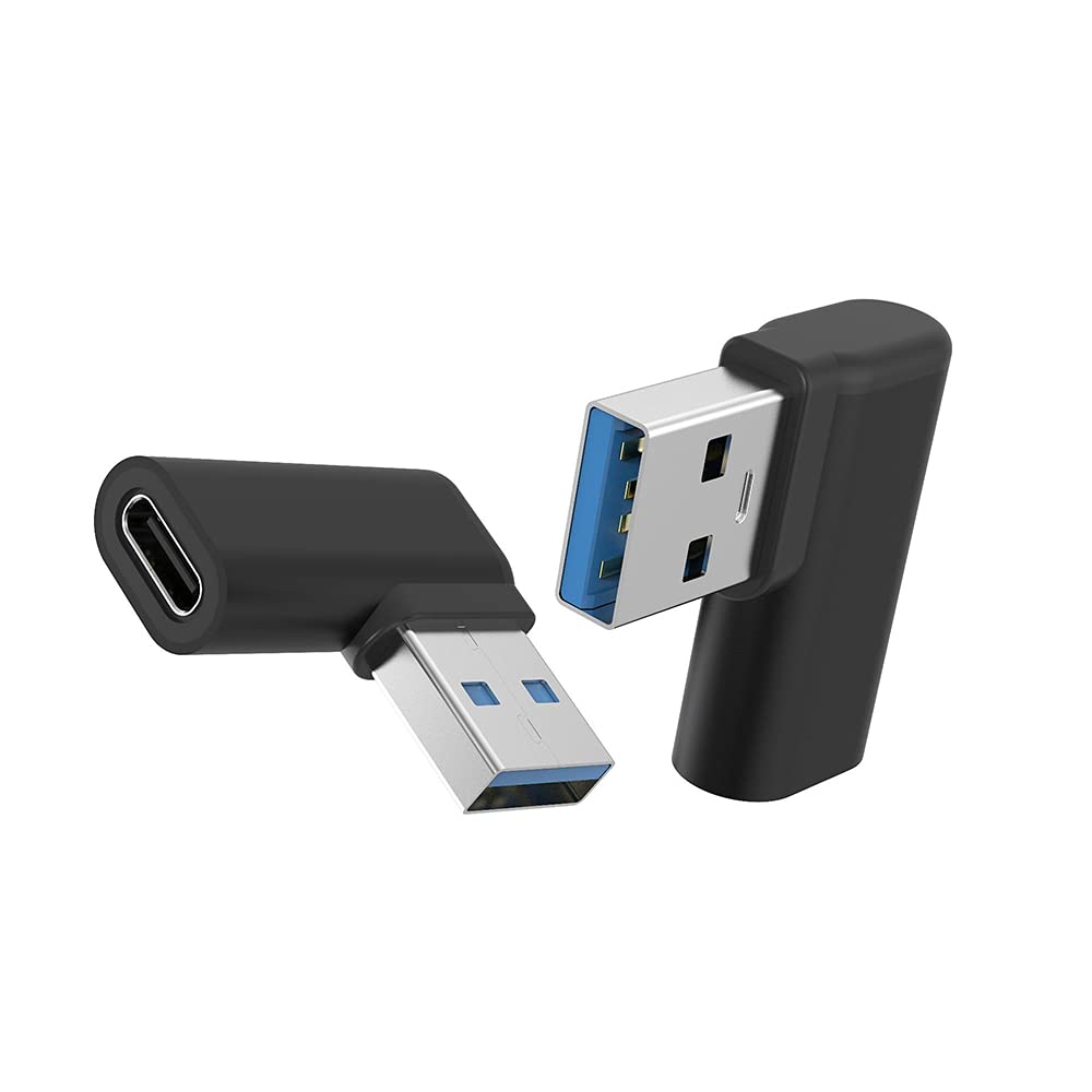 90 Degree USB C to USB A Adapter (2-Pack) - Right Angle USB 3.0 Type C Female to Male Converter for Fast Charging & Data Sync - Compatible with Laptops, Phones, Hubs & USB C Cables