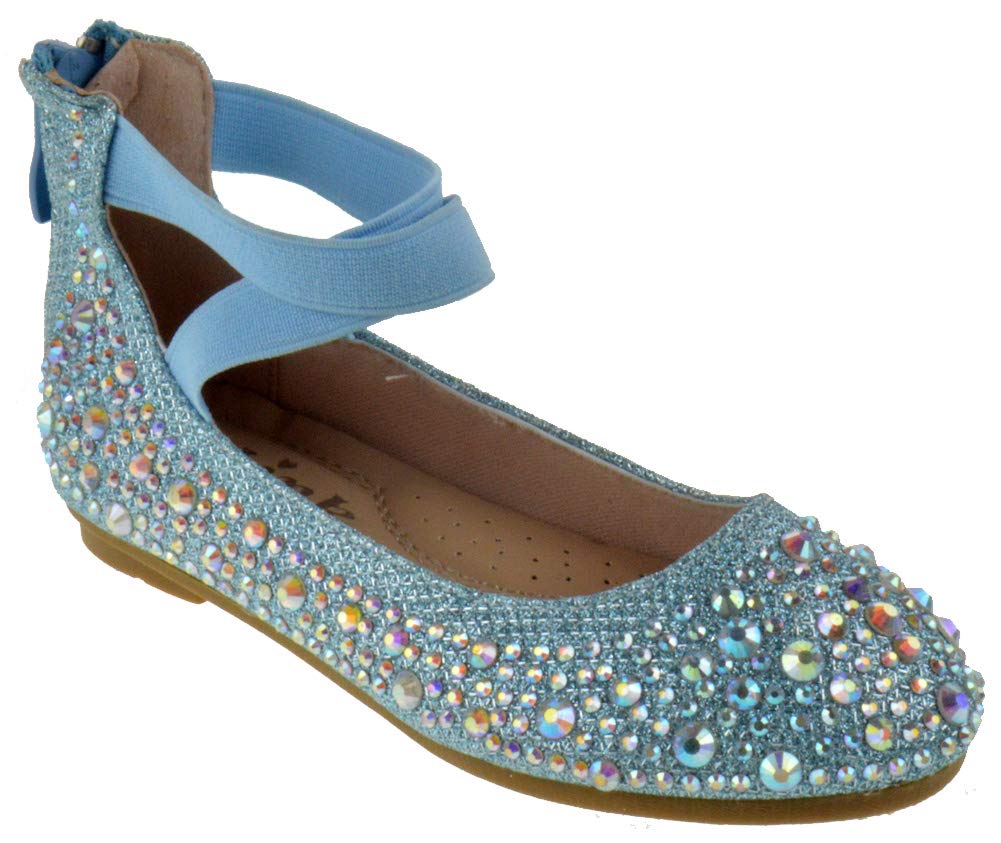Larissa 83K Rhinestone Ballerina Flats for Little Girls - Sparkly Elastic Strap Ballet Shoes for Dance, Parties & Special Occasions