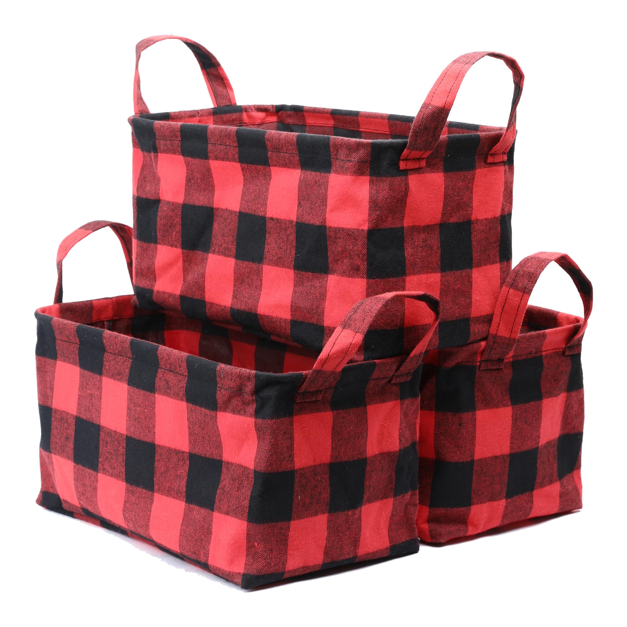 Kaaltisy Classic Buffalo Collapsible Storage Baskets - 3 Pack Foldable Organizer Bins with Red Black Plaid Pattern for Home, Office, Nursery & Closet Organization | Perfect for Toys, Clothes, Blankets & Home Decor Storage