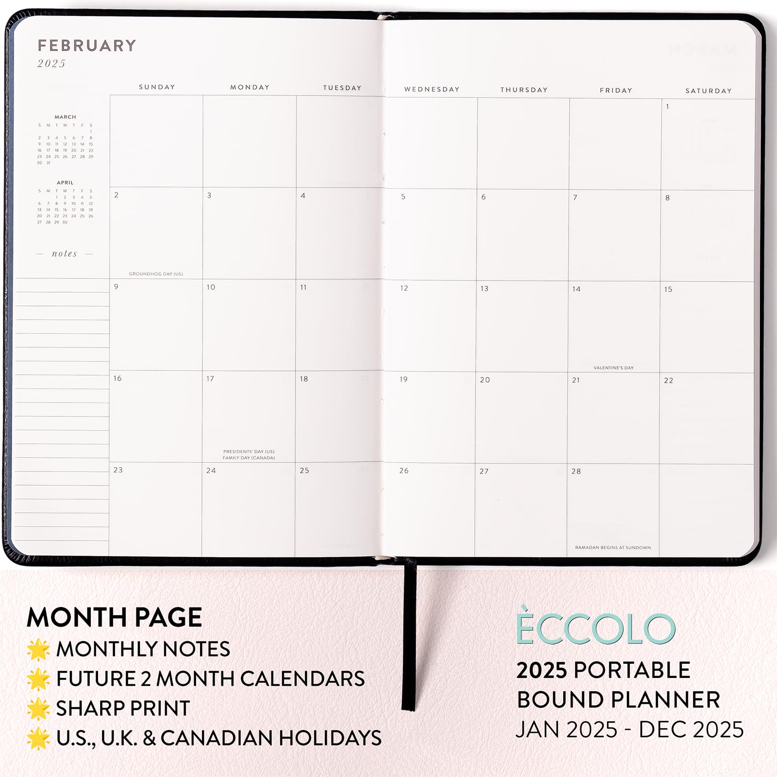 2025 Eccolo 12-Month Hardcover Planner - Yearly, Monthly & Weekly Organizer - Portable 5.25