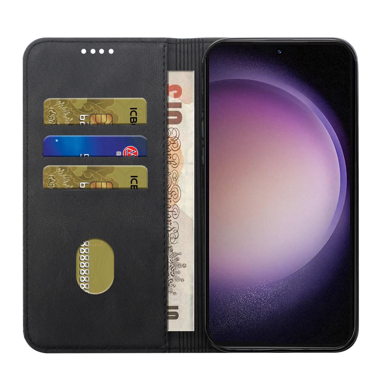 Samsung Galaxy S23 PU Leather Magnetic Wallet Case - Slim Flip Cover with Stand & Card Holder, Protective Phone Case for Samsung S23 5G (Black) | Perfect for Work, Travel & Everyday Use
