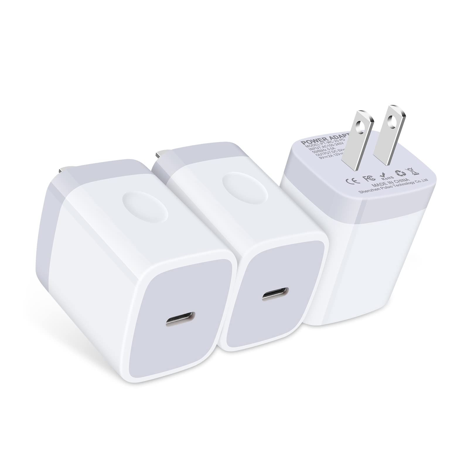 3-Pack 20W USB C Wall Charger Fast Charging Block - PD Power Adapter for iPhone 14/13/12/11 Series, Samsung Galaxy, iPad & More | Compact Cube Plug for Home, Office & Travel