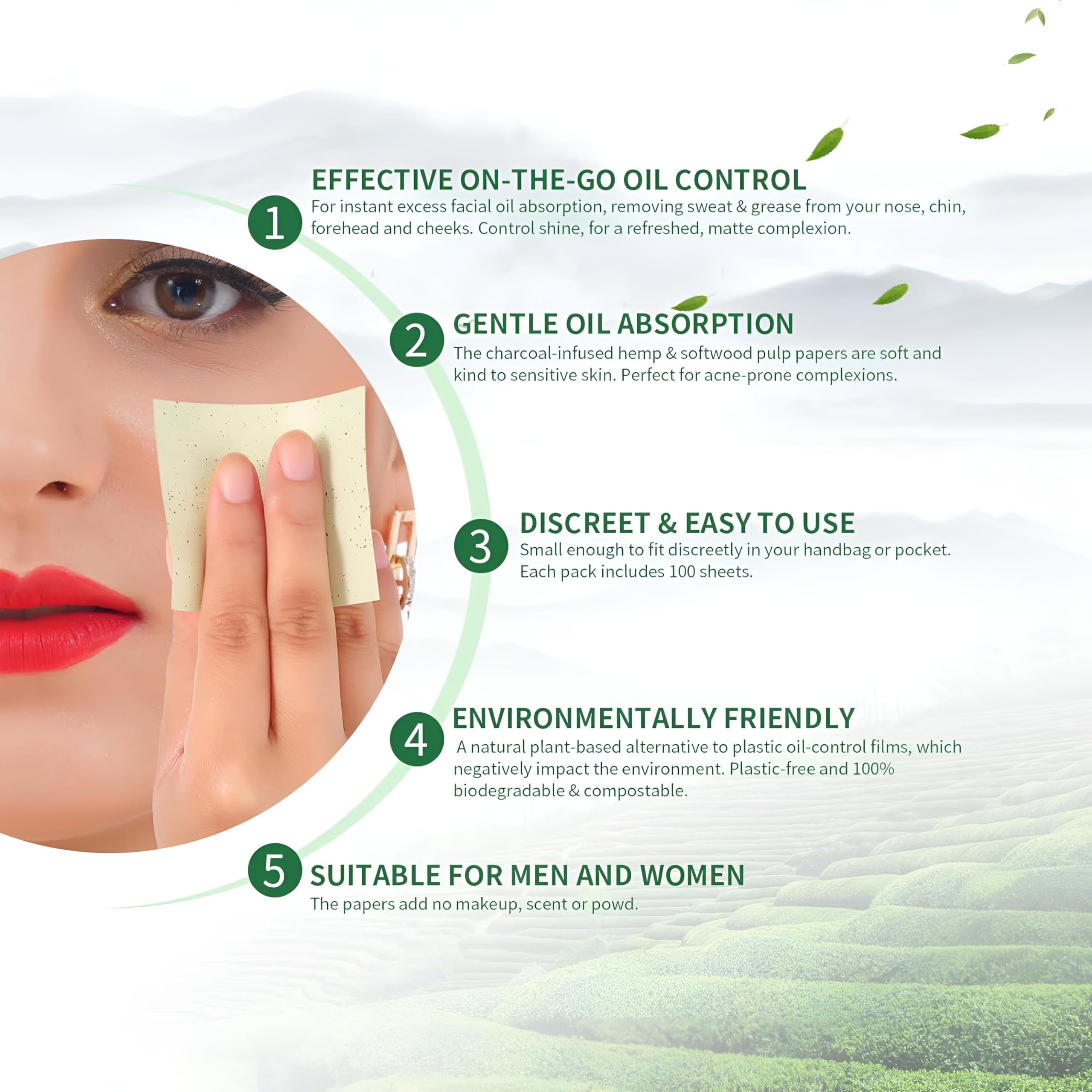 100 Sheets Oil Absorbing Blotting Paper for Face - Matte Finish Makeup Blotting Sheets, Oil Control & Shine Removal for Oily Skin - Perfect for On-the-Go Touch Ups, Gym, Travel & Daily Use
