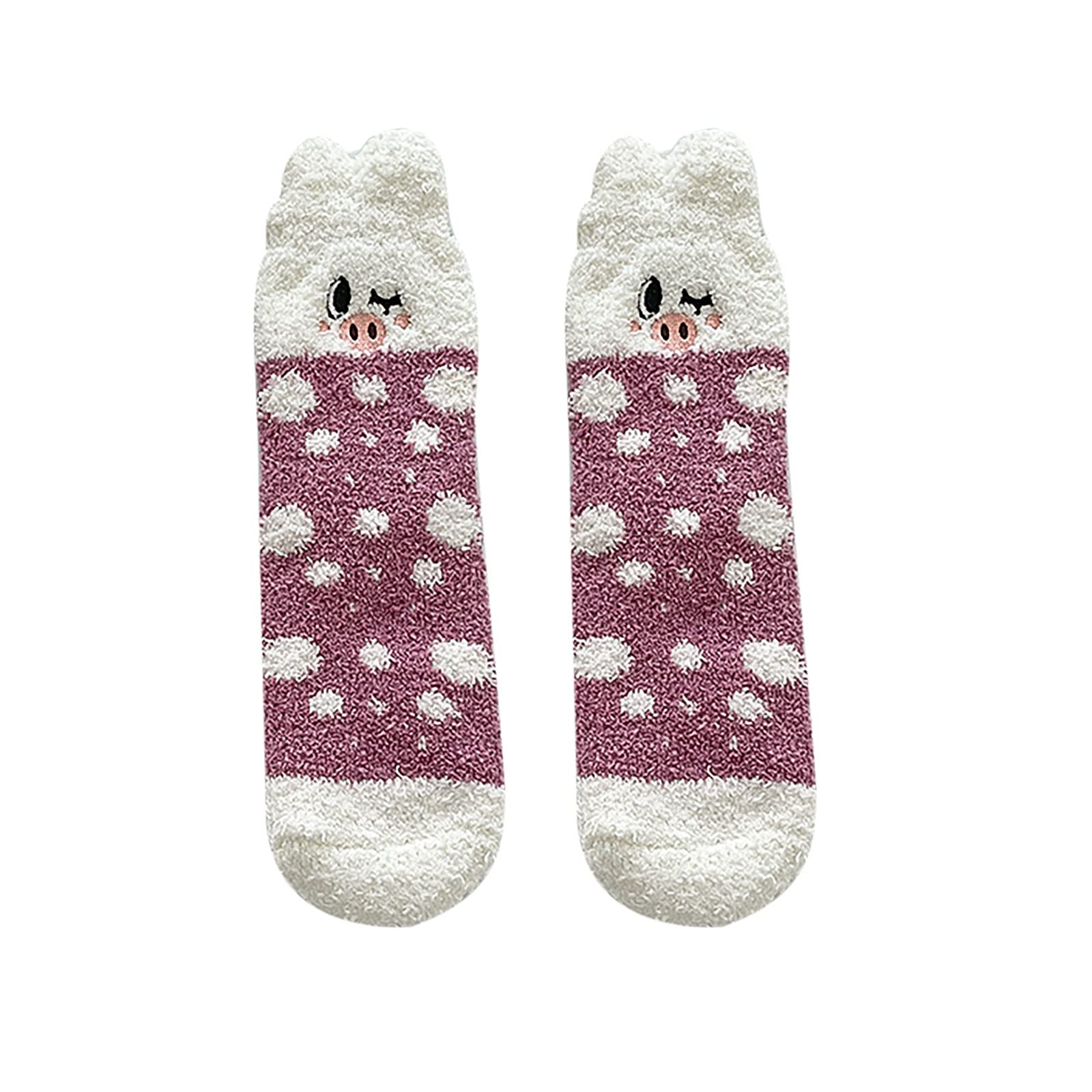 Belcol Women's Fuzzy Cat Socks - Warm Fleece Crew Socks for Home & Sleep