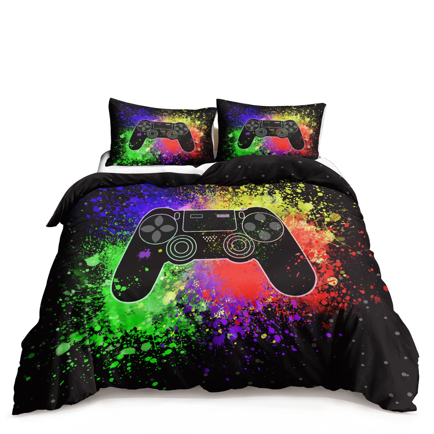 Premium HOSIMA Gaming Bedding Set - Full Size Game Controller Printed Bed Sheets & Pillowcases for Boys - Perfect for Gamer Room Decor & Teen Bedroom Theme (Comforter Not Included) | Ideal for Sleepovers, Gaming Marathons & Esports Enthusiasts