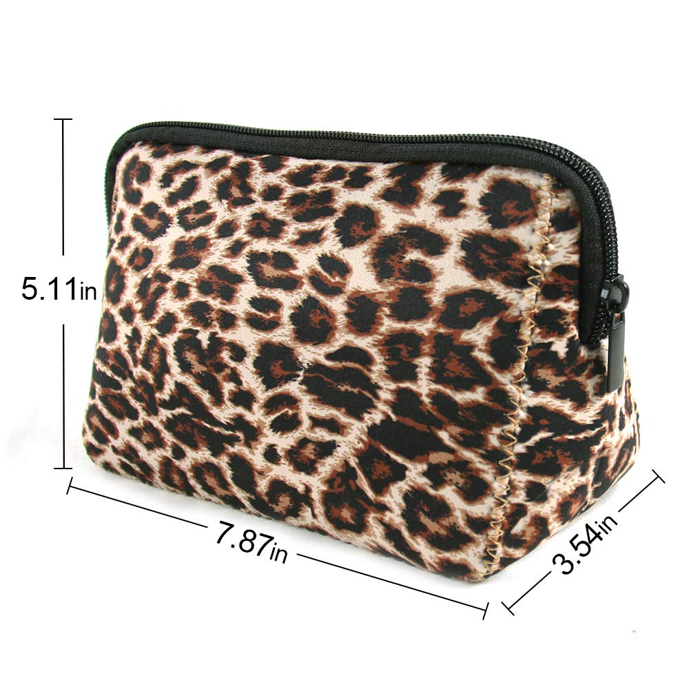 Waterproof Leopard Print Makeup Bag - Soft Neoprene Cosmetic Pouch with Zipper for Travel, Toiletries & Storage | Perfect Travel Organizer for Cosmetics, Brushes & Skincare Products