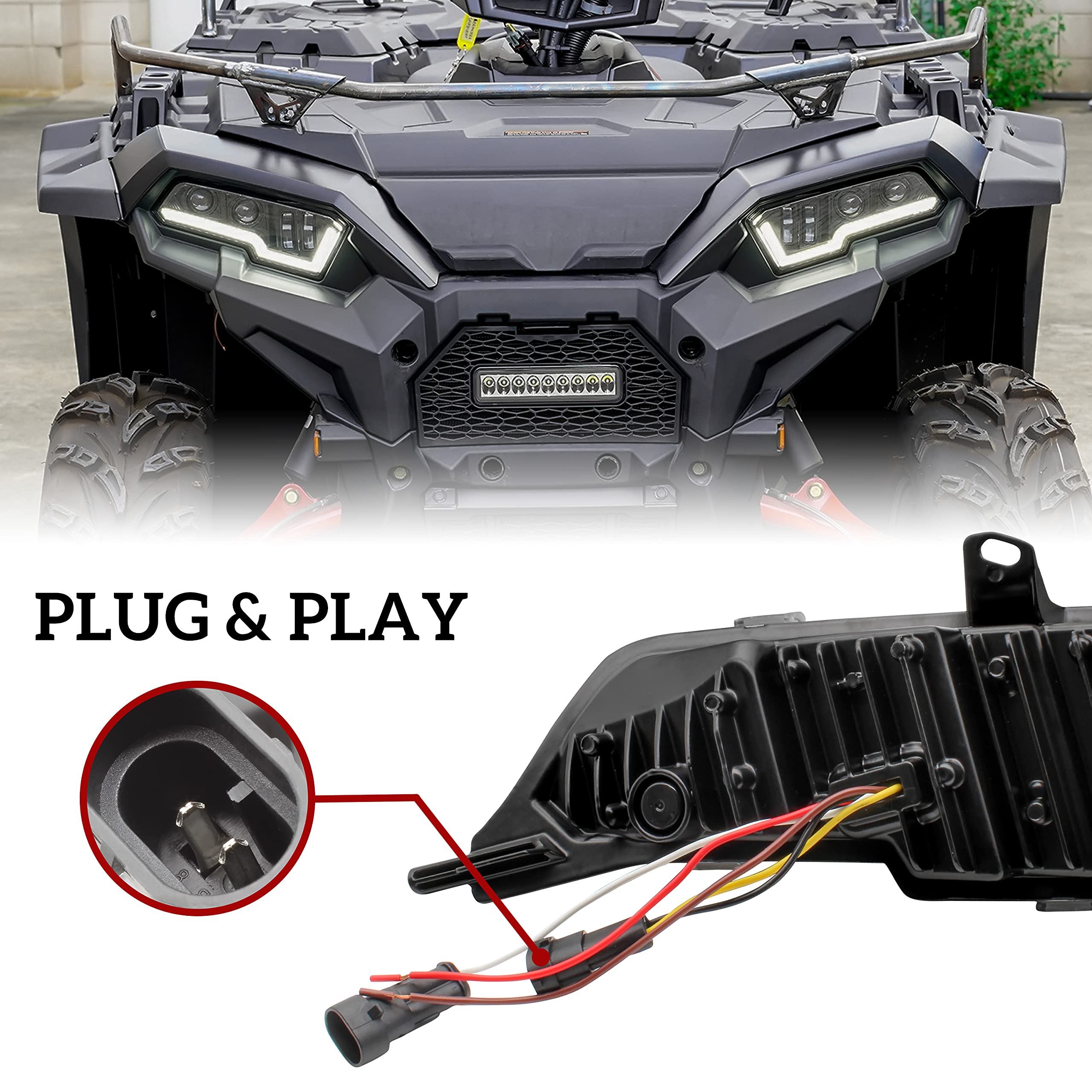 SAUTVS LED Headlights for Polaris Sportsman XP 1000/850/570/450 - High/Low Beam DRL Turn Signal - 2017-2025 Upgrade for Off-Road Adventures