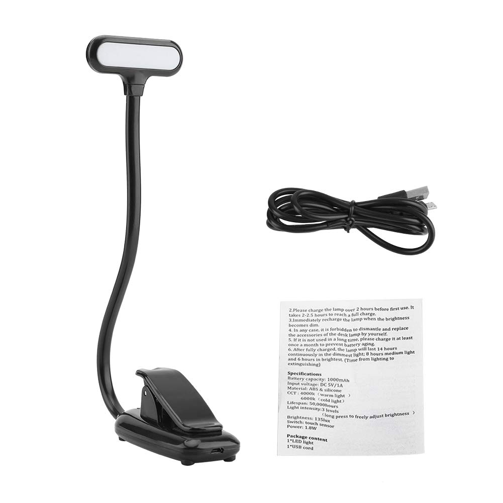 USB Rechargeable 1000mAh LED Clip On Reading Light - Adjustable Eye Protection Desk Lamp for Books, Bed, Study (Black) | Perfect for Night Reading, Students, Office & Travel