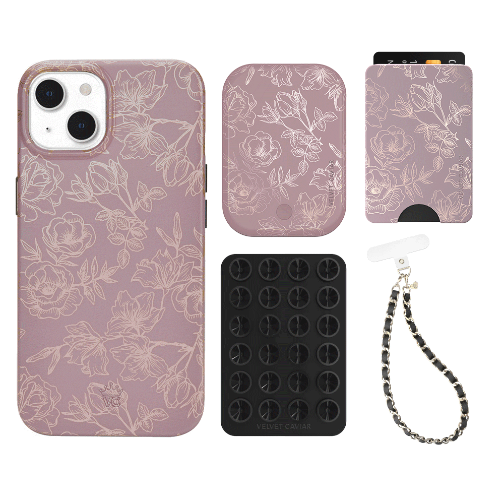 Dusty Rose Chrome iPhone Case with Wallet Holder - Slim Protective Cover for iPhone 13/14/15 Pro Max - Perfect for Everyday Use, Travel, and Hands-Free Convenience