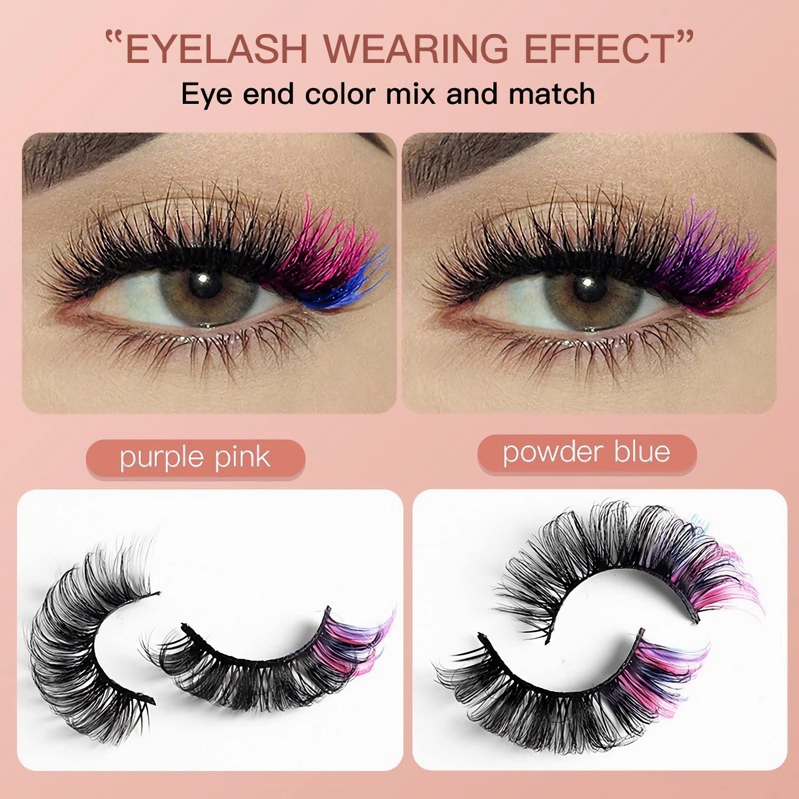 Vibrant Colored Eyelashes - 5D Fluffy Russian Strip Lashes with D Curl | Reusable Faux Mink False Lashes (7 Pairs) | Perfect for Cosplay, Halloween, Rave & Bold Makeup Looks