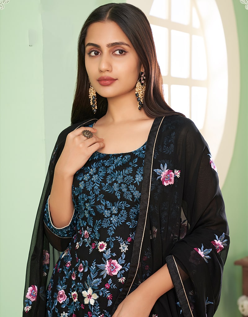 Elegant Black Palazzo Style Suit in Flowy Georgette Fabric - Perfect for Office Wear, Evening Events & Special Occasions