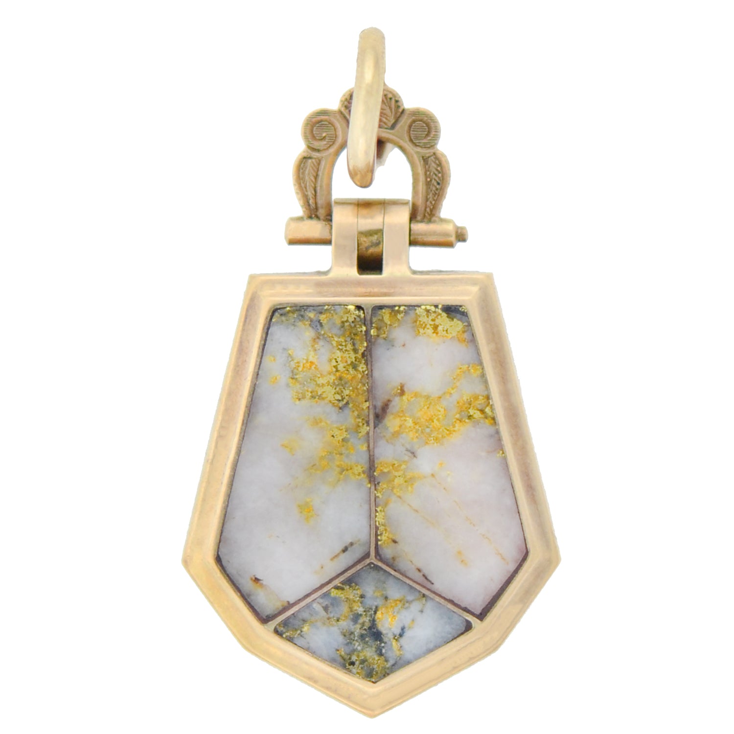 Victorian 15kt Gold Inlaid Quartz Locket Necklace - Elegant Antique Jewelry for Women, Perfect for Weddings, Anniversaries & Special Occasions