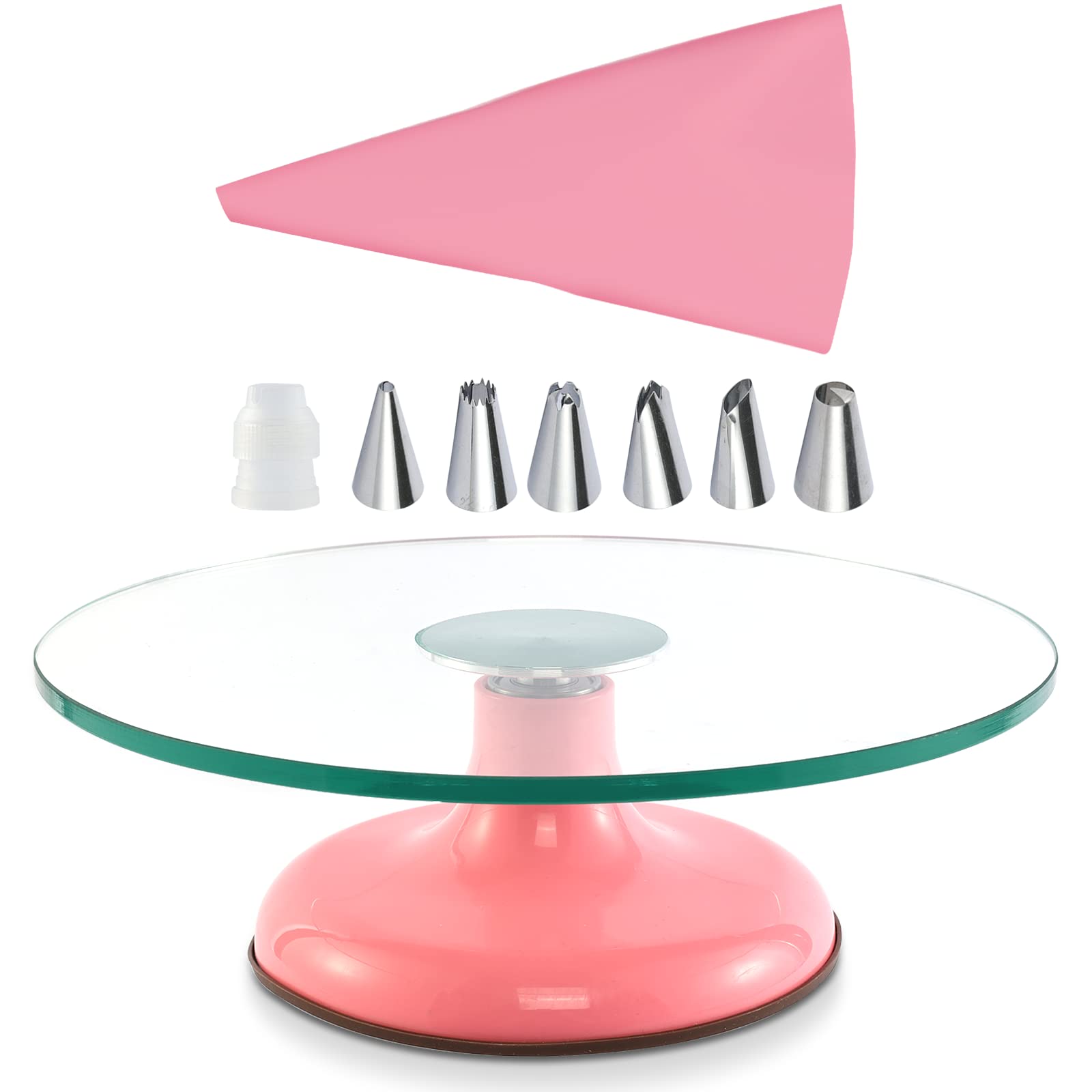 12 Inch Pink Glass Cake Turntable - Premium Cake Spinner Stand for Baking & Decorating | Perfect for Birthday Cakes, Wedding Cakes, Cupcakes & Dessert Presentation | Essential Cake Decorating Supplies & Tools for Home Bakers & Professionals