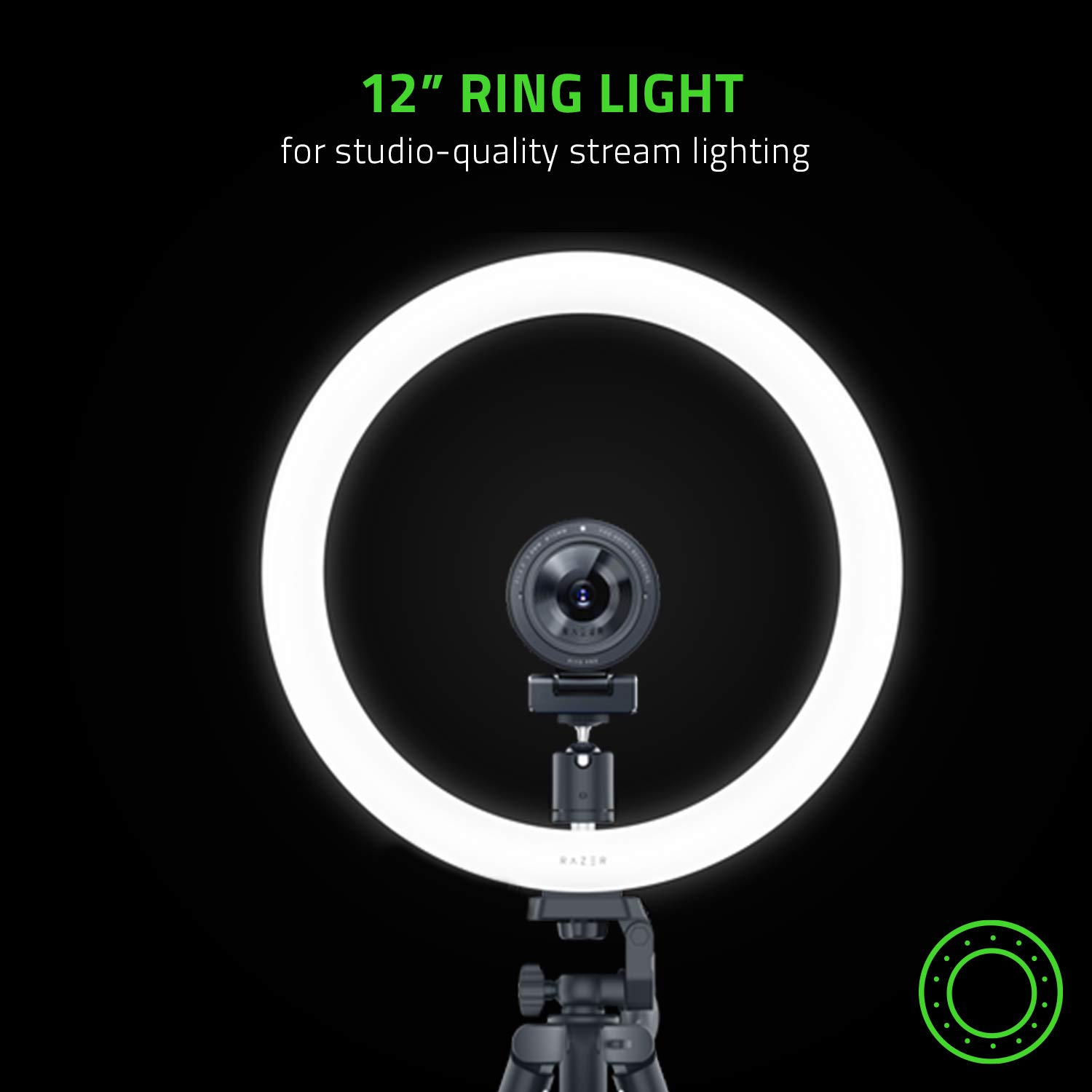 Razer 12 Inch USB LED Ring Light with Tripod - Adjustable Spectrum & Brightness for PC/Mobile Streaming, YouTube Videos & Zoom Meetings (Black)
